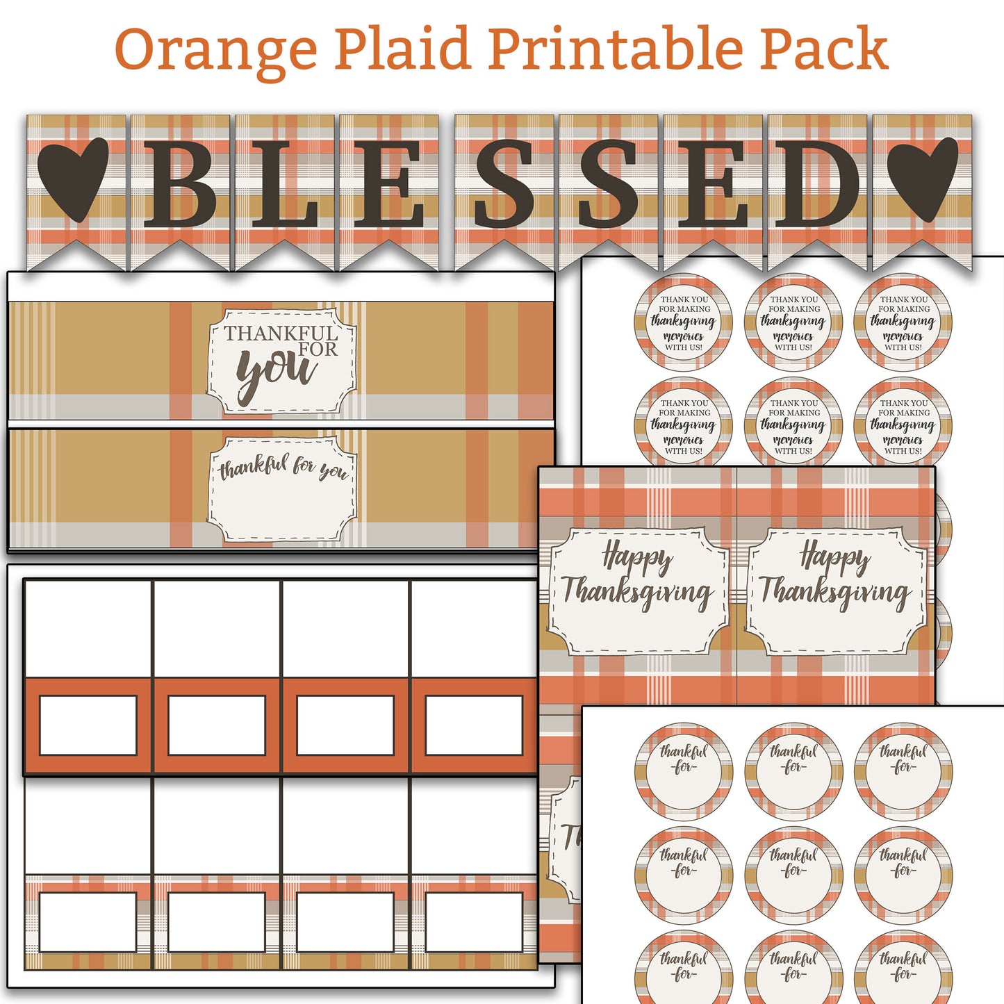 Orange Plaid Thanksgiving Printables Kit